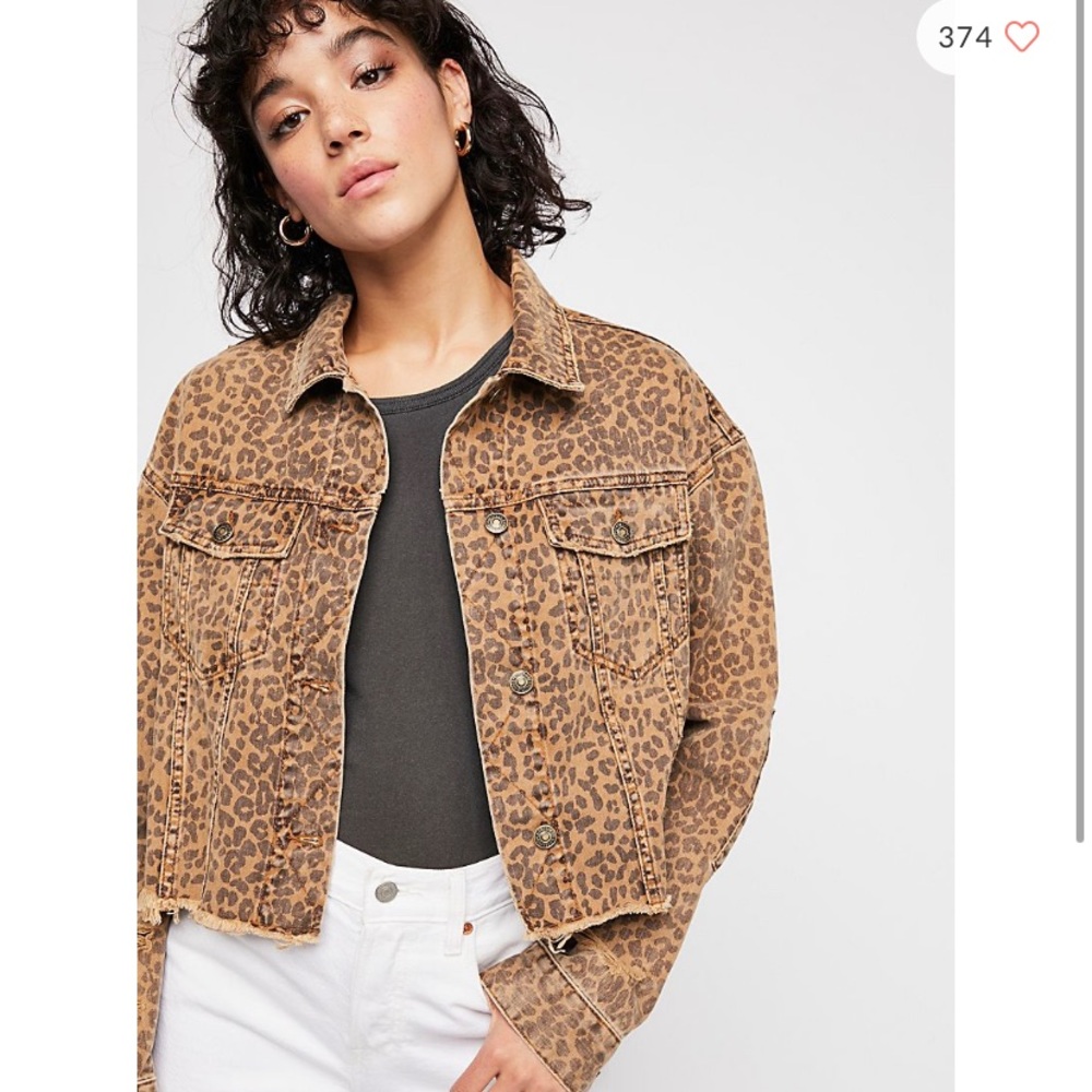 Free People Cropped Leopard Denim Jacket